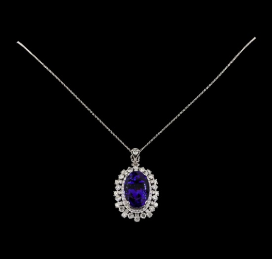 20.96 ctw Tanzanite and Diamond Pendant With Chain - 14KT White Gold