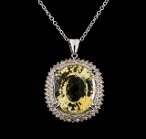 22.75 ctw Citrine and Diamond Pendant With Chain - 14KT White Gold