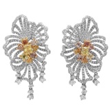 18k Three Tone Gold 6.01CTW Multicolor Dia, Pink Diamond and Diamond Earrings, (