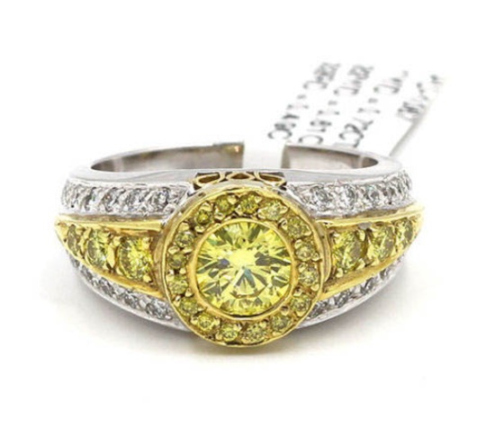 1.82 ctw Yellow and White Diamond Ring - 18KT Yellow and White Gold