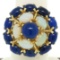 14k Yellow Gold Opal & Lapis Flower Cluster Dome Cocktail Ring