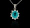 3.04 ctw Apatite and Diamond Pendant With Chain - 14KT White Gold