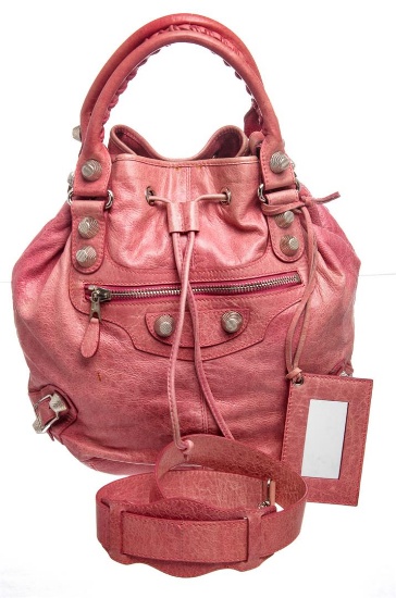 Balenciaga Pink Anthracite Leather Giant 21 PomPom Bag