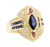 1.60 ctw Sapphire, Ruby and Diamond Ring - 18KT Yellow Gold