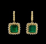 14KT Yellow Gold 14.74 ctw Emerald and Diamond Earrings