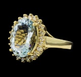 4.45 ctw Aquamarine and Diamond Ring - 14KT Yellow Gold