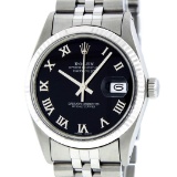 Rolex Mens Stainless Steel Black Roman Datejust 36MM Wriswatch Datejust