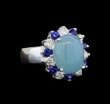 14KT White Gold 4.43 ctw Aquamarine, Sapphire and Diamond Ring