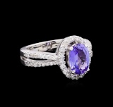 1.73 ctw Tanzanite and Diamond Ring - 14KT White Gold