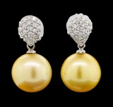 Pearl and Diamond Earrings - 14KT White Gold