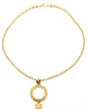Chanel Gold Chain CC Round Magnify Glass Drop Pendant Vintage Necklace 95A