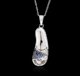 14KT White Gold 0.10 ctw Sapphire and Diamond Pendant With Chain