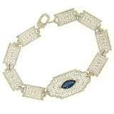 10k White Gold Filigree Link Bracelet w/ Marquise Sim Sapphire