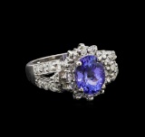 2.48 ctw Tanzanite and Diamond Ring - 14KT White Gold