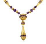 20.00 ctw Amethyst Hand-made Vintage Necklace - 18KT Yellow Gold
