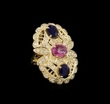 4.58 ctw Sapphire and Diamond Ring - 14KT Yellow Gold