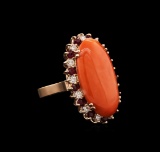 14KT Rose Gold 11.32 ctw Pink Coral, Ruby and Diamond Ring
