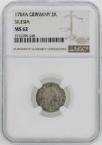 1784-A Germany Silesia 3 Krezuer Coin NGC MS62