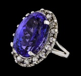 GIA Cert 19.61 ctw Tanzanite and Diamond Ring - 14KT White Gold