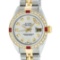 Rolex Ladies 2 Tone 14K Silver Diamond & Ruby Datejust Wristwatch