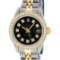 Rolex Ladies 2 Tone 14K Black Diamond Bezel & 1 ctw Bezel Datejust