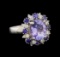 14KT White Gold 4.75 ctw Tanzanite, Sapphire and Diamond Ring