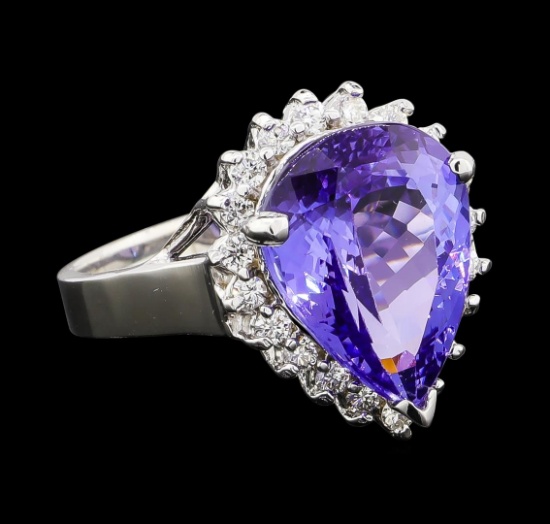 6.36 ctw Tanzanite and Diamond Ring - 14KT White Gold