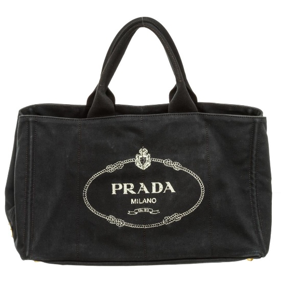 Prada Dark Blue Canvas Large Canapa Tote Bag