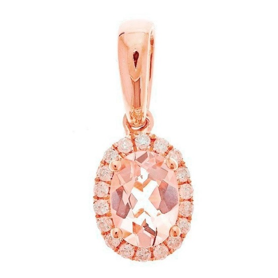 0.73 ctw Morganite and Diamond Pendant - 10KT Rose Gold