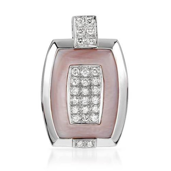 18k White Gold 0.57CTW Mother Of Pearl and Diamond Pendant, (SI1-SI2/Pink/G-H)