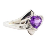 1.10 ctw Amethyst and Diamond Ring - 14KT White Gold