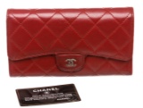 Chanel Deep Red Lambskin Leather Classic Long Flap Wallet