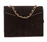 Chanel Black Quilted Suede Leather Trim CC Flap Bag