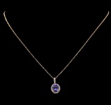 2.46 ctw Tanzanite and Diamond Pendant With Chain - 14KT Rose Gold
