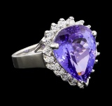 6.36 ctw Tanzanite and Diamond Ring - 14KT White Gold