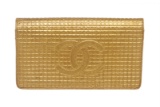 Chanel Gold Textured Leather CC Flap Bi Fold Wallet