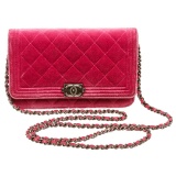 Chanel Pink Velvet Boy Bag Wallet On Chain WOC Crossbody Bag