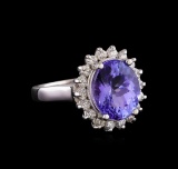 5.03 ctw Tanzanite and Diamond Ring - 14KT White Gold