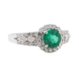 1.02 ctw Emerald and Diamond Ring - 14KT White Gold