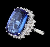 19.30 ctw Tanzanite and Diamond Ring - 14KT White Gold