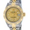 Rolex Ladies 2 Tone 14K Champagne Diamond Lugs & Pyramid Datejust Wriswatch