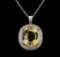 22.75 ctw Citrine and Diamond Pendant With Chain - 14KT White Gold