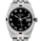 Rolex Mens Stainless Steel Silver Black Roman Diamond & Ruby Datejust Wristwatch