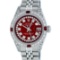 Rolex Ladies Stainless Steel 26MM Red Diamond Lugs Datejust Wristwatch