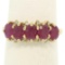 10k Yellow Gold 1.79 ctw Shared Prong Set Oval Ruby Band Ring w/ Diamond Accents