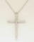 14k White Gold 1.08 ctw Prong Set Round Diamond Cross Pendant Necklace