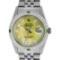 Rolex Mens Stainless Steel Yellow MOP & Emerald Datejust Wristwatch