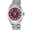 Rolex Ladies Stainless Steel Red Diamond Quickset Datejust Wristwatch