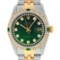 Rolex Mens 2 Tone 14K Green String Diamond & Emerald Datejust Wristwatch