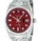 Rolex Mens Stainless Red Diamond 36MM Datejust Wristwatch
